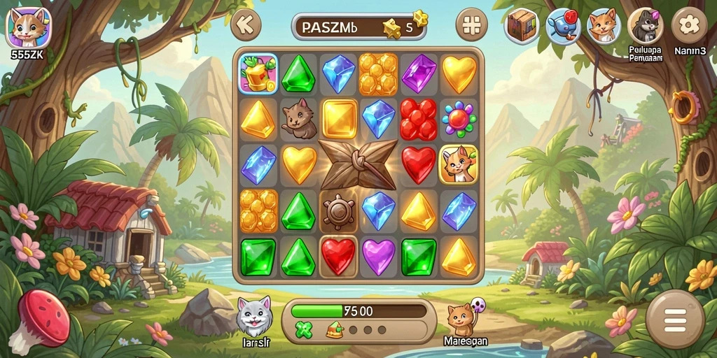 Gameplay menarik Match-3 penuh warna dan tantangan.