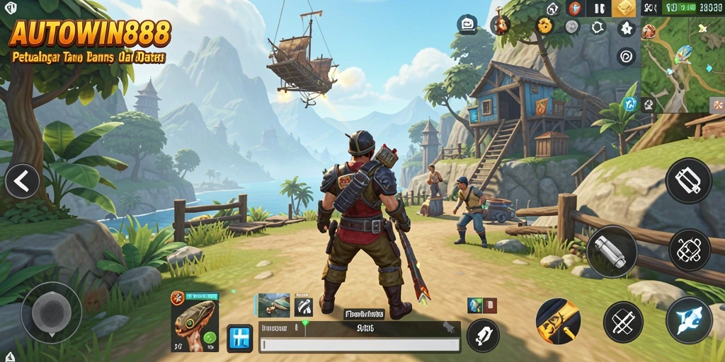 Screenshot gameplay dari AUTOWIN88 yang menampilkan eksplorasi dunia terbuka yang luas.