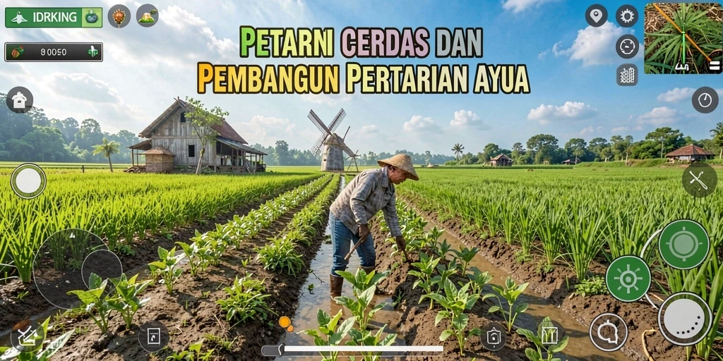 Tampilan menakjubkan gameplay dalam IDRKING saat mengelola kebun.
