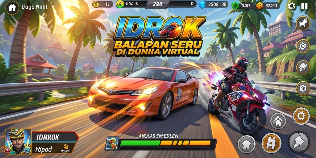 Gameplay balapan seru di IDROK dengan mobil berkecepatan tinggi.