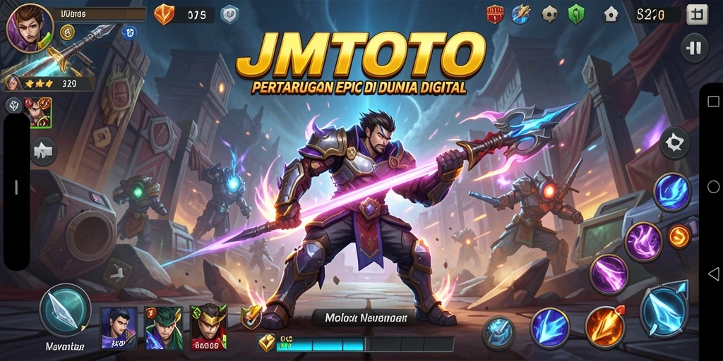 Screenshot JMTOTO yang menunjukkan karakter sedang bertarung di arena.