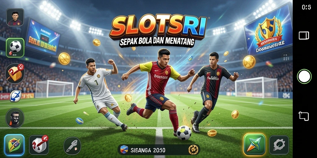 Tampilan gameplay seru SLOTSRI dengan tema sepak bola yang menarik.