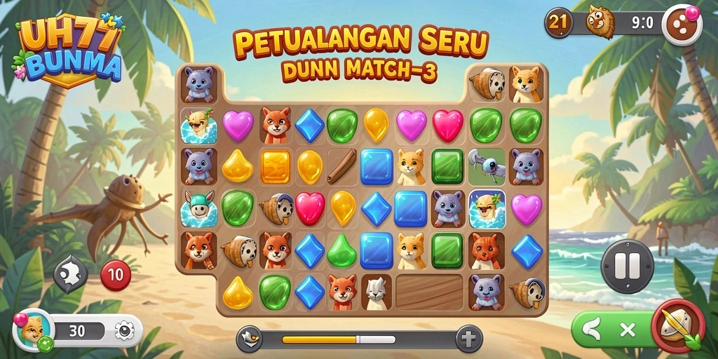 Screenshot gameplay UH77 menampilkan aksi seru dalam mencocokkan objek.